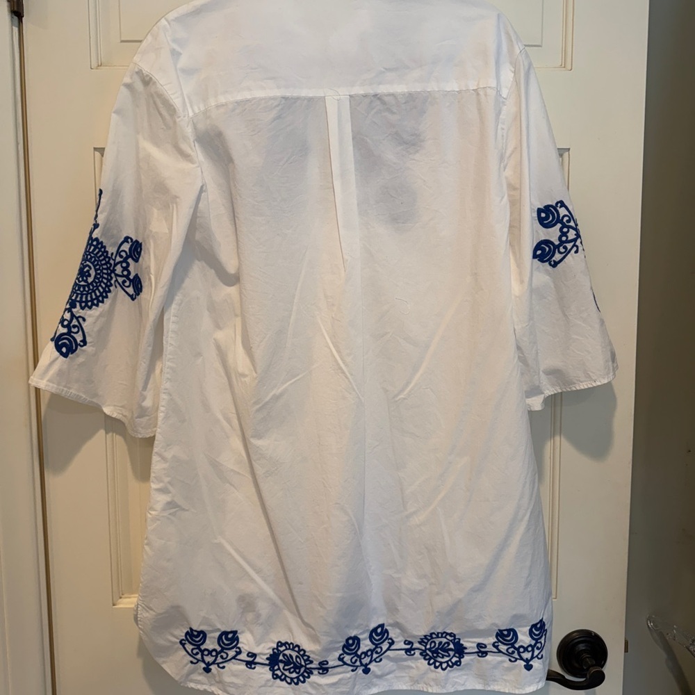 White Zara Tunic Dress with Blue Embroidery - Picture 3 of 4